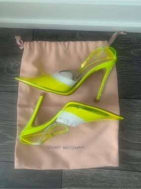 Stuart Weitzman Neon Yellow PVC Crystal Slingback Pumps